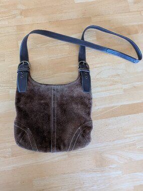 Vintage Coach Suede Brown Long Shoulder Bag Magnetic Button Closure E3S-9506
